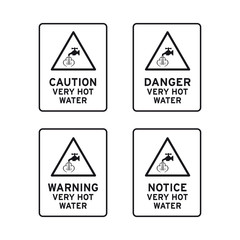 Danger very hot water sign set