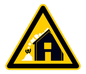 wso313 WarnSchildOrange - german - Warnzeichen: Warnung vor Dachlawinen / Berghütte - english - warning sign - Warning: roof avalanche / snow avalanche - mountain hut - chalet house - xxl g5762