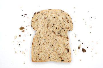 19 Grains Wheat Loaf  and crumbs isolated on white background