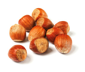 Hazelnuts isolated on white