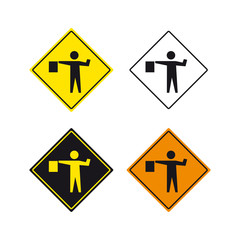 Traffic road men at work sign set