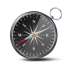 Antique Compass Vector. Metal Compass 3d Object. Isolated Illustration