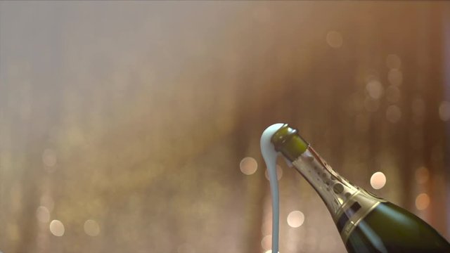 Champagne explosion. Sparkling wine popping, opening champagne bottle closeup. Slow motion. 4K UHD video footage. 3840X2160