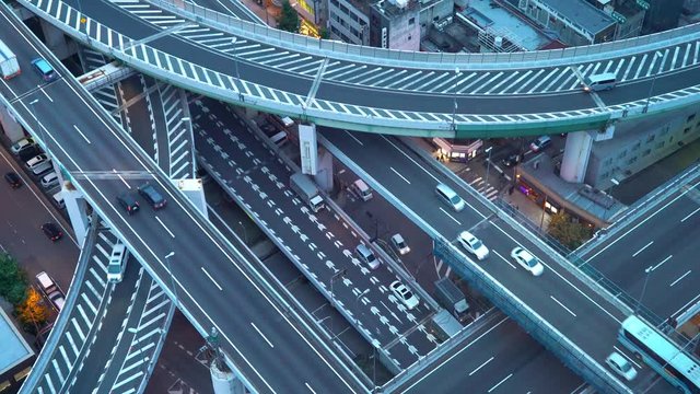 Big highway intersection in Osaka, Japan at twilight