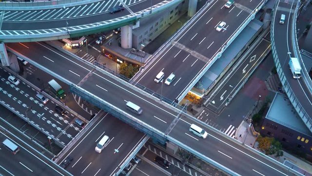Big highway intersection in Osaka, Japan at twilight