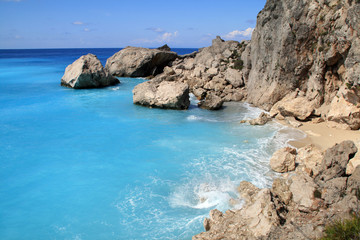 Fototapeta na wymiar Blue waters of Kathisma beach , Lefkada, Ionian Islands, Greece