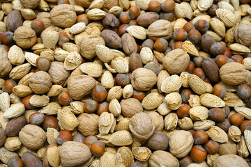 Close up on mixed nuts as food background