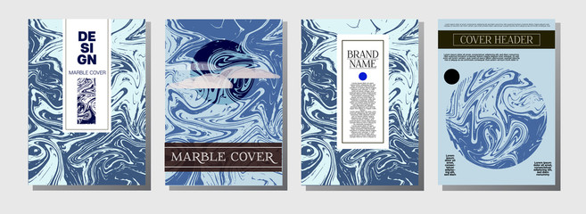 Fototapeta na wymiar Hawaii Purple Blue Marble Ink Texture Cover Set. A4 Vector Liquid Paint Fashion Magazine Design. Ebru Ink Wash Tropical Package Background. Corporate Identity Exotic Marble Ink Texture Cover.