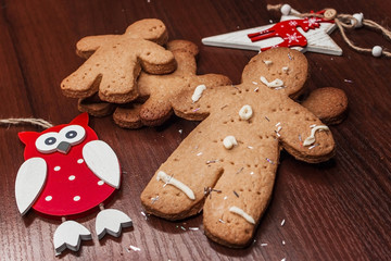 Biscuit boy with bright ornaments for Christmas.