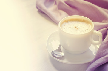 White cup of morning coffee or cappuccino.