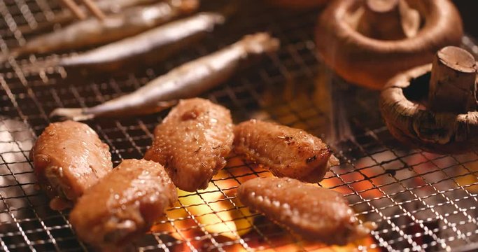 Food on barbecue fire