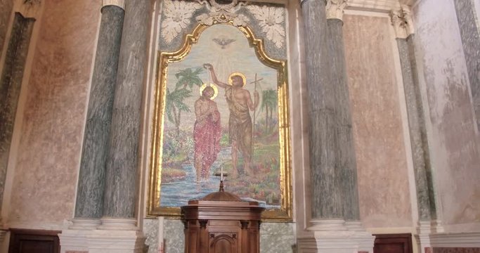 ALGHERO, SARDINIA, ITALY  &ndash; JULY 2016 : Video shot of beautiful painting in church of Alghero