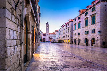 Naklejka na ściany i meble Dubrovnik architecture old street. / Scenic view at old beautiful streets in city center of historical town Dubrovnik, croatian heritage, Europe. 