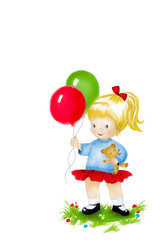 Cute Cartoon Girl with balloons