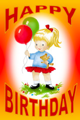 Cute Cartoon Girl with balloons