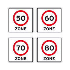 Kilometers miles speed limit traffic road sign set