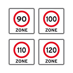 Kilometers miles speed limit traffic road sign set