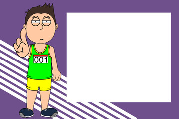 sporty kid runner cartoon expression picture frame background in vector format