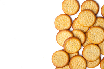 Mini round cheese biscuit savoury snacks on a white background - Powered by Adobe