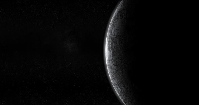 Waning moon satellite rotating in outer space