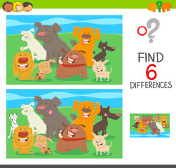 differences activity game with cartoon dogs