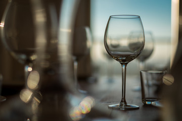 Whine glass on table with blurred background