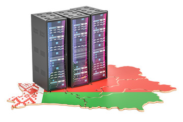 Data Center server racks in Belarus concept,  3D rendering