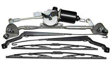 car windshield wiper and levers with brushes on white background