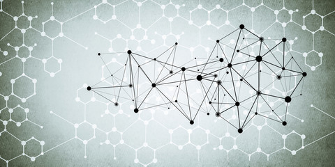 Lines and dots as networking idea drawn on cement background