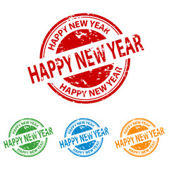 Rubber Stamp Seal - Happy New Year - Colorful Vector Set