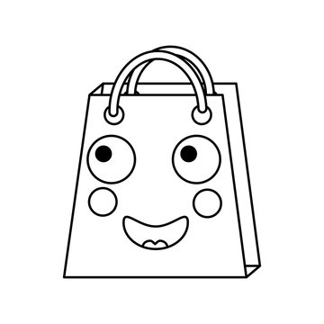 shopping bag happy emoji icon image vector illustration design  black line