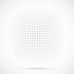 White 3D vector halftone sphere.Dotted spherical background.Logo template with shadow.Square dots isolated on the white background.