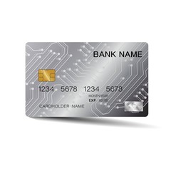 Modern credit card template design. With inspiration from the abstract on gray background. Vector illustration. Glossy plastic style.