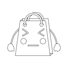 shopping bag angry emoji icon image vector illustration design   black dotted line