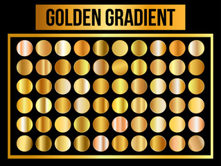 Big collection of round gold gradient. Set of metallic glare. Vector illustration