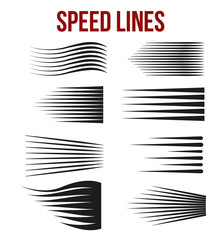 Speed lines black for Manga and Comic vector elements on white background. Vector Illustration