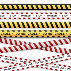 Danger collection ribbons, yellow black, red white police line.isolated 