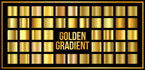 Big collection of round gold gradient. Set of metallic glare. Vector illustration