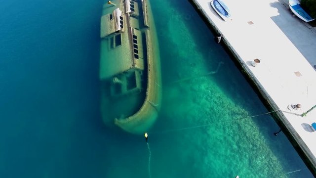 aerial view, Sunken ship in the sea