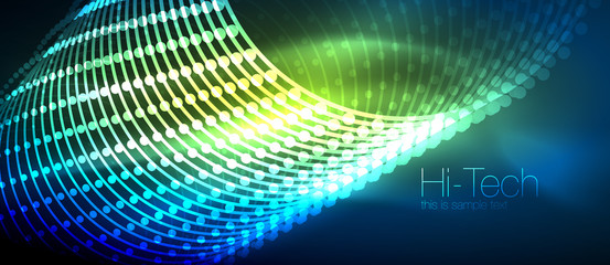 Fototapeta premium Hi-tech futuristic techno background, neon shapes and dots