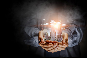 Mini city exterior. Mixed media