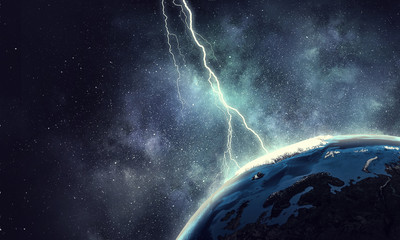 Lightning striking Earth planet © Sergey Nivens