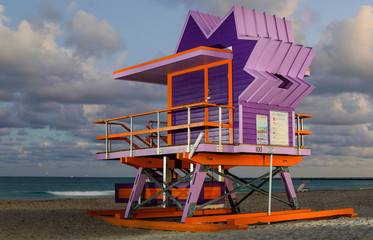 Miami Beach lifeguard tower lit with flash