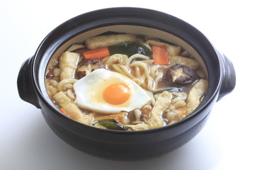 Stewed udon in a pot