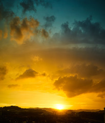 Beautiful nature sunset sunrise and amazing colorful clouds .
