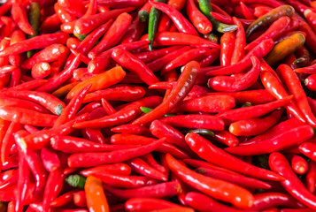 Hot Spicy chilli peppers background, select focus.