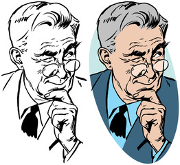 An older man with glasses and a skeptical expression on his face.