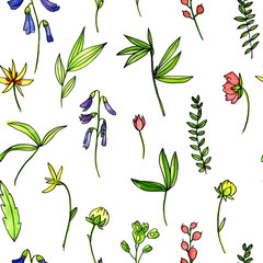 seamless pattern with plants and flowers
