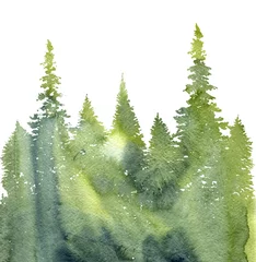 Fotobehang watercolor landscape with fir trees © cat_arch_angel