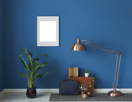 Blue Wall Background And Home Accessory Design